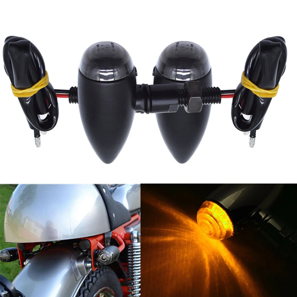 2X Black Turn Signals for Motorcycle (Mini Bullet Blinker Amber)