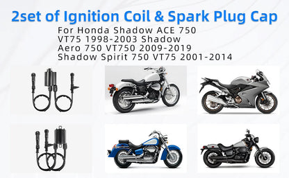 2X Ignition Coil Spark Plug Cap for Honda Shadow ACE Aero Spirit 750 (1998–2003)