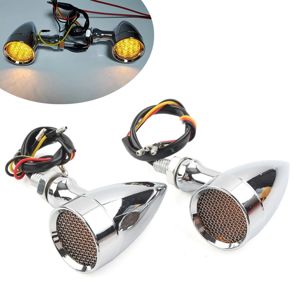 Turn Signal Amber LED Blinker Indicator Light Chrome for Harley Honda Motorcycle