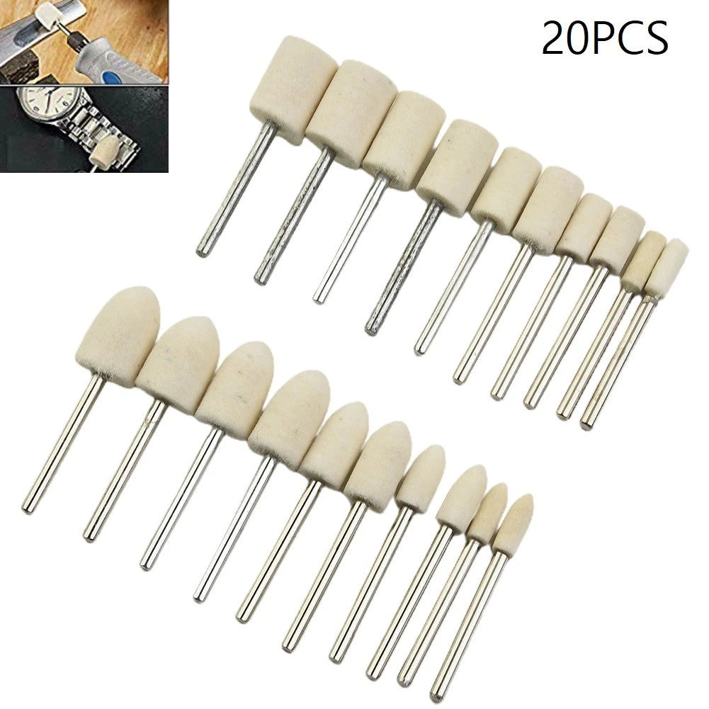 20pcs Wool Buffing Wheel Felt Mounted Mandrel Bit Set for Automotive Use