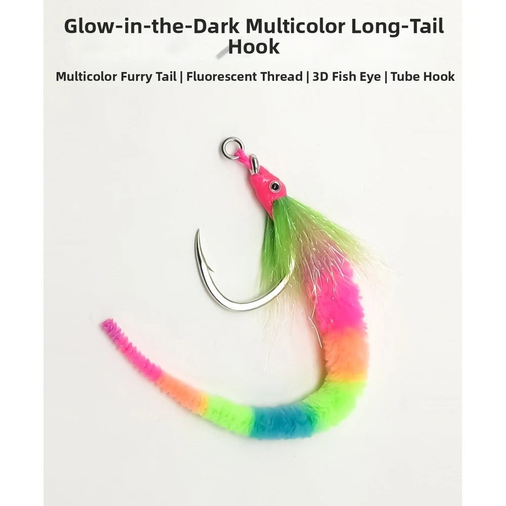 Fishing Hook with Glow in Dark Rainbow Tail for Caterpillar
