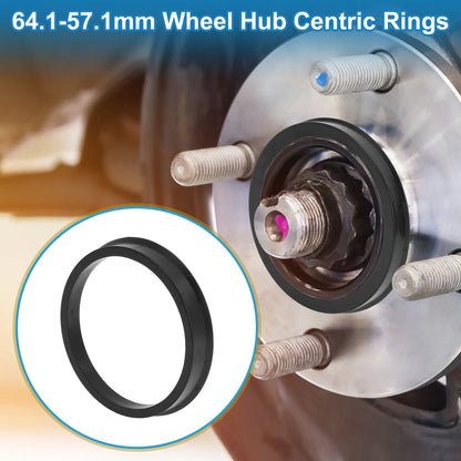 Set of 4 Hub Centric Rings for Car (OD 64.1mm to ID 57.1mm) Black Polycarbonate