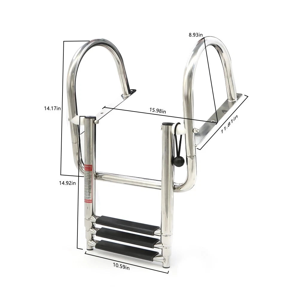 3 Step Folding Pontoon Ladder for Boat (Stainless Steel)