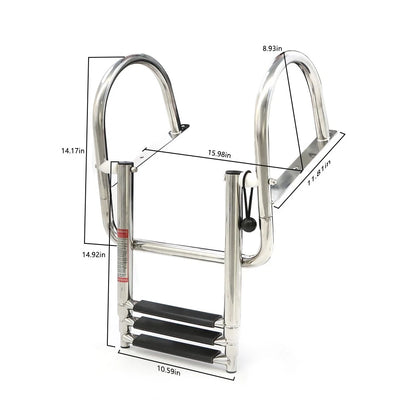 3 Step Folding Pontoon Ladder for Boat (Stainless Steel)