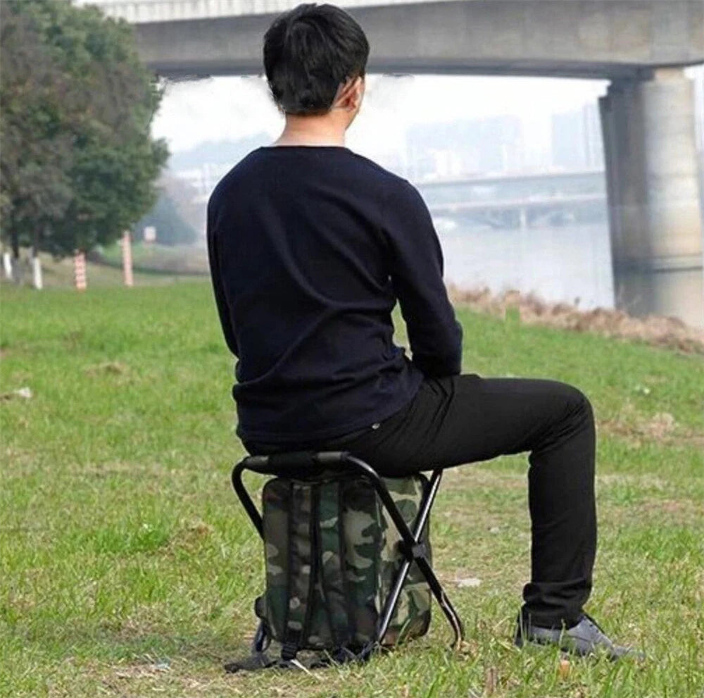 Foldable Fishing Backpack Beach Chair Stool with Cooler Bag