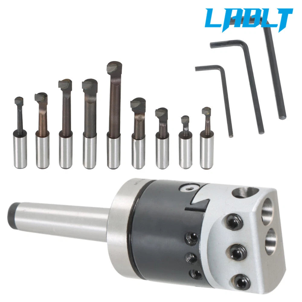 2" Boring Head with MT2 Shank & 9 Pcs 1/2" Shank Boring Bar Set