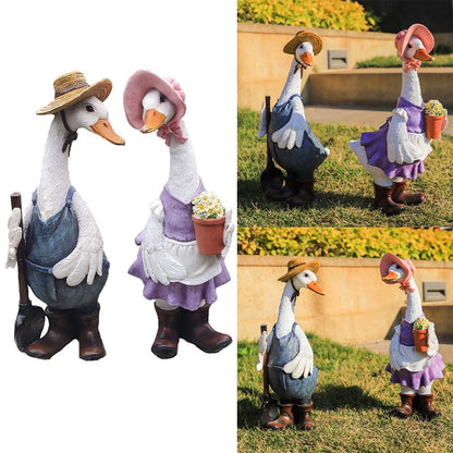 Duck Couple Figurines for Garden and Pond Decor