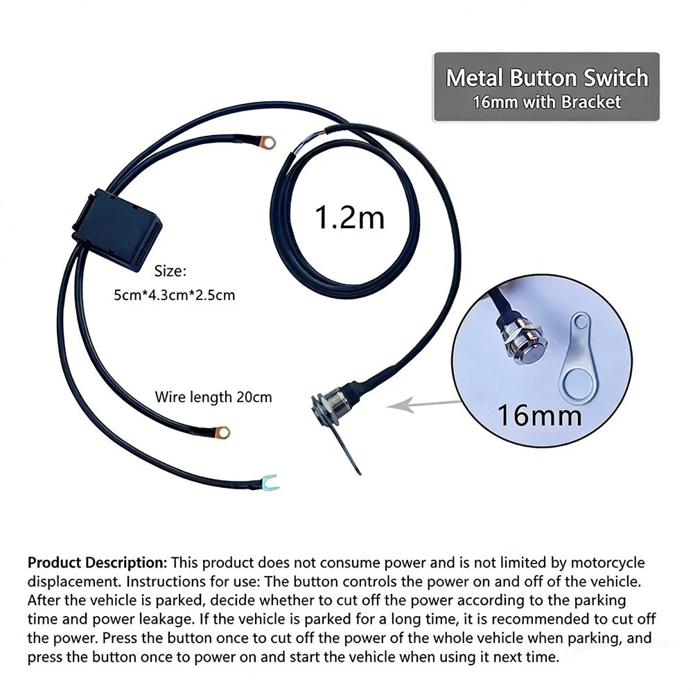 Button Control 12V Motorcycle Battery Disconnect Cut Off Isolator Master Switch