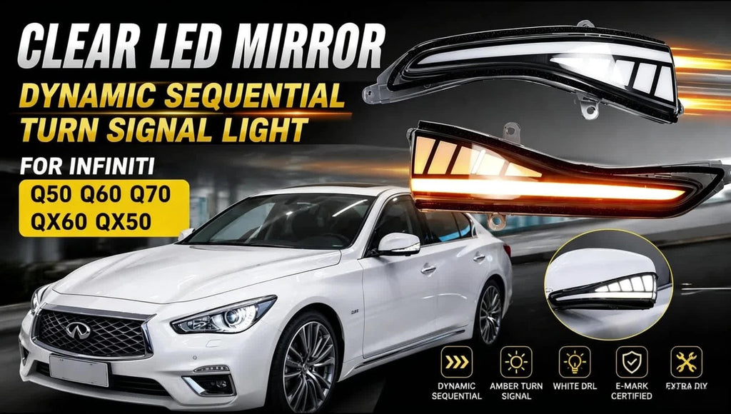 Clear LED Dynamic Side Mirror Turn Signal Lights Pair for Infiniti Q50 Q60 QX30 (2014–2021)