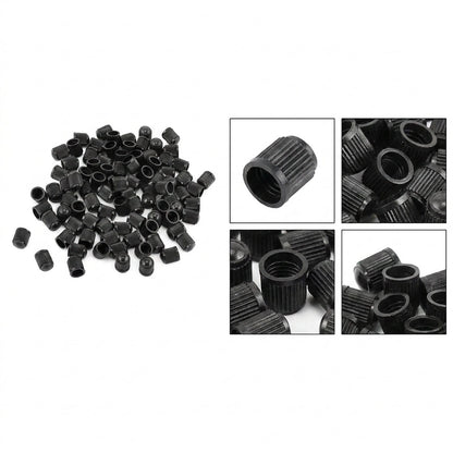 Set of 100 Replacement Tire Valve Caps for Motorcycles Bicycles - Black