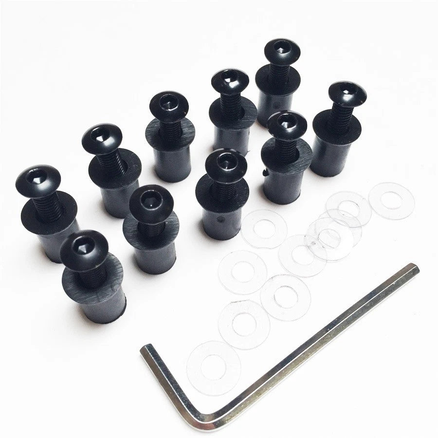 10pcs Windshield Bolt Kit for Motorcycle (Well Nuts, Black)