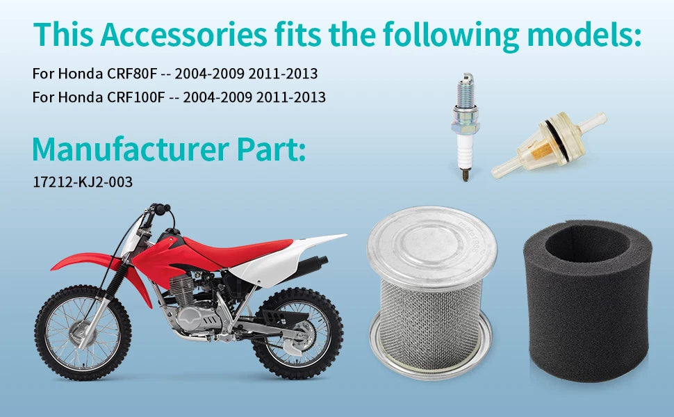 Air Cleaner Element Holder & Spark Plug Kit for Honda CRF80F CRF100F (2004–2013)