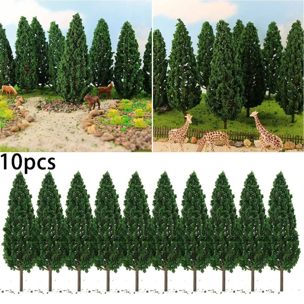 Set of 10 Green Trees 15cm Accessories for Scale Railway