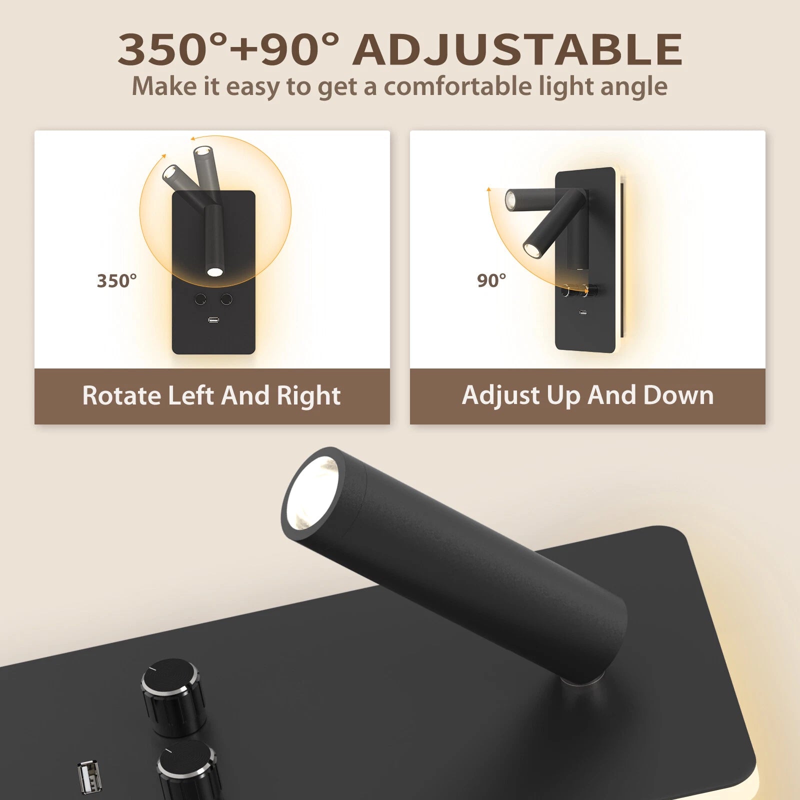 LED Wall Sconce Reading Spot Light for Bedroom (Adjustable Angle)