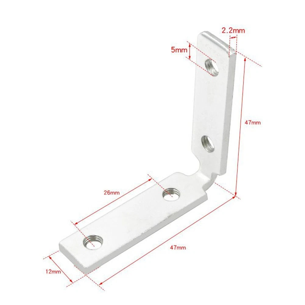 Set of 4 Corner Brackets 47x47x12mm Brushed Finish Silver Tone