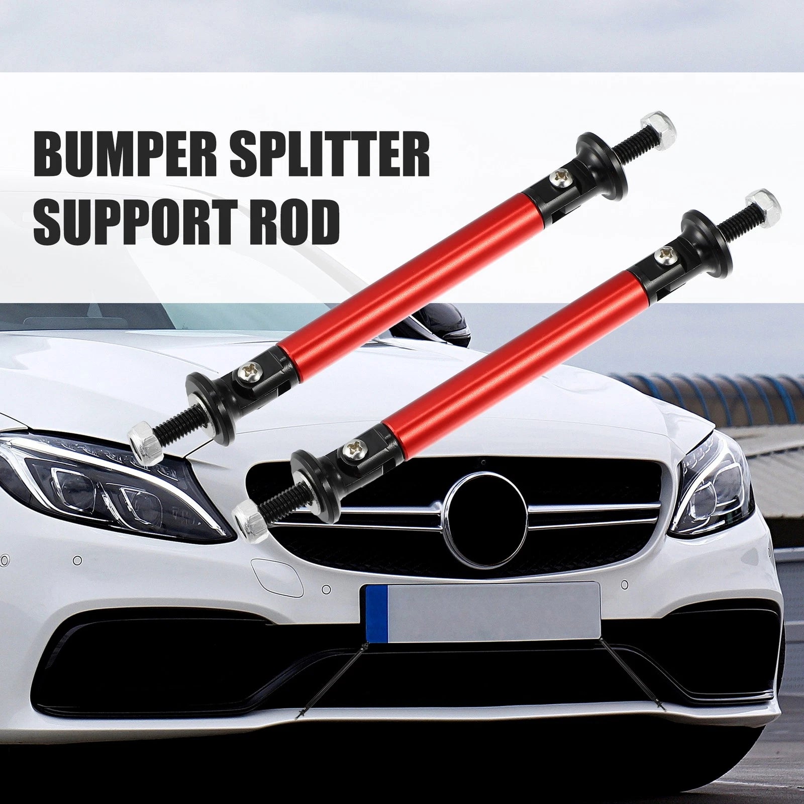 1 Pair Adjustable Front Bumper Lip Splitter Strut Rod Tie Support Bar Red for