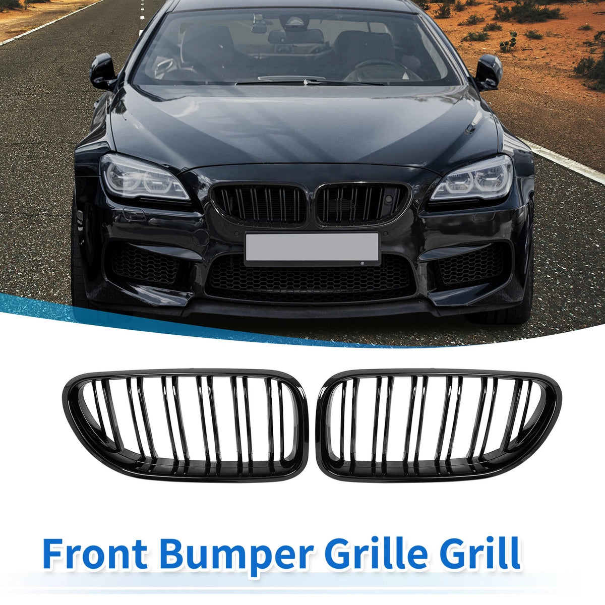 Hood Kidney Grill Front Grille Cover for BMW F06 (2012–2018) Glossy Black