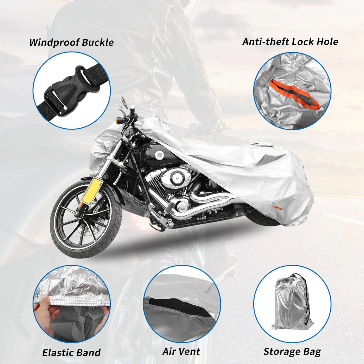Motorcycle Cover 210D-PU Grey for Kawasaki Ninja 400 (2018–2023)