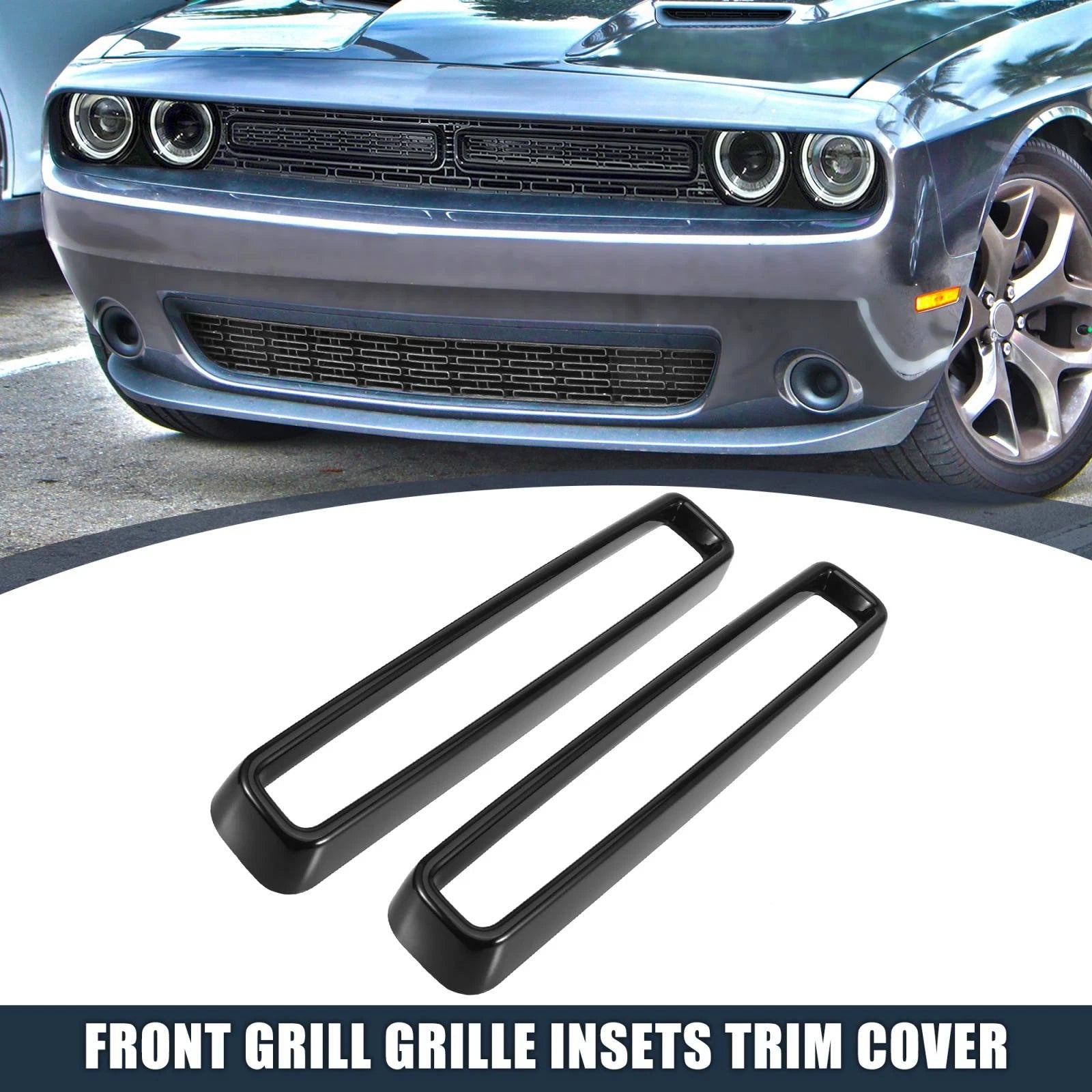 Front Grill Insert Set Black Replacement for Dodge Challenger (2015–2020)