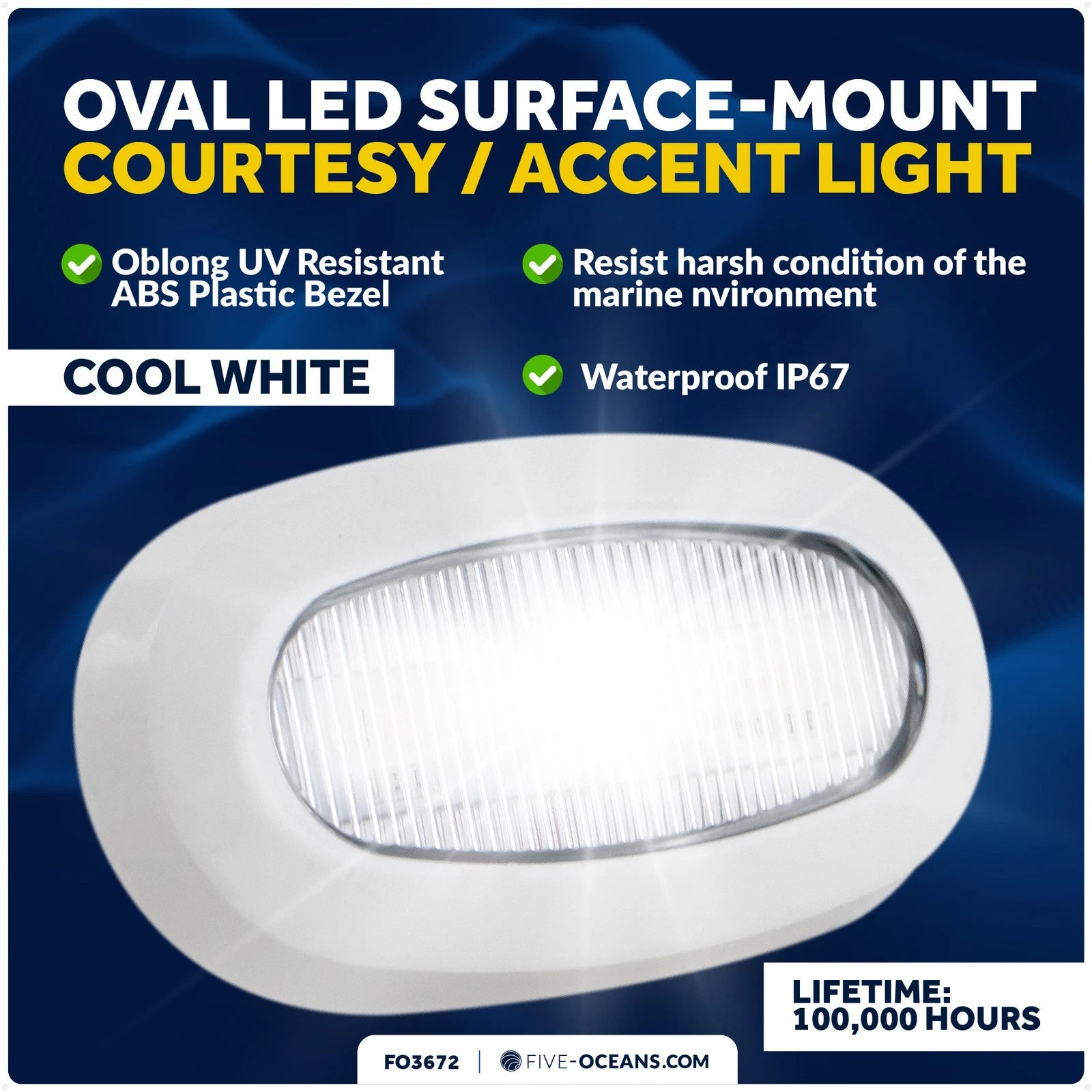 Oblong LED Courtesy Light for Boat Interior (Marine)