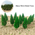 80Pcs 3.07" Green Pine Trees for Train Railway Garden Landscape