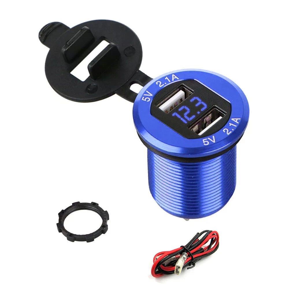 Dual USB 4.2A Car Charger With 60cm Line Cigarette Lighter Socket 12-24V Blue