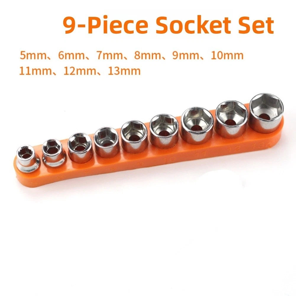 9PC Socket Wrench Set for Metric Vehicles (5mm–13mm)