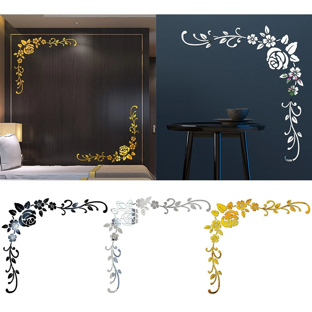 Removable Mirror Flower Art Wall Sticker for Home Room Decor