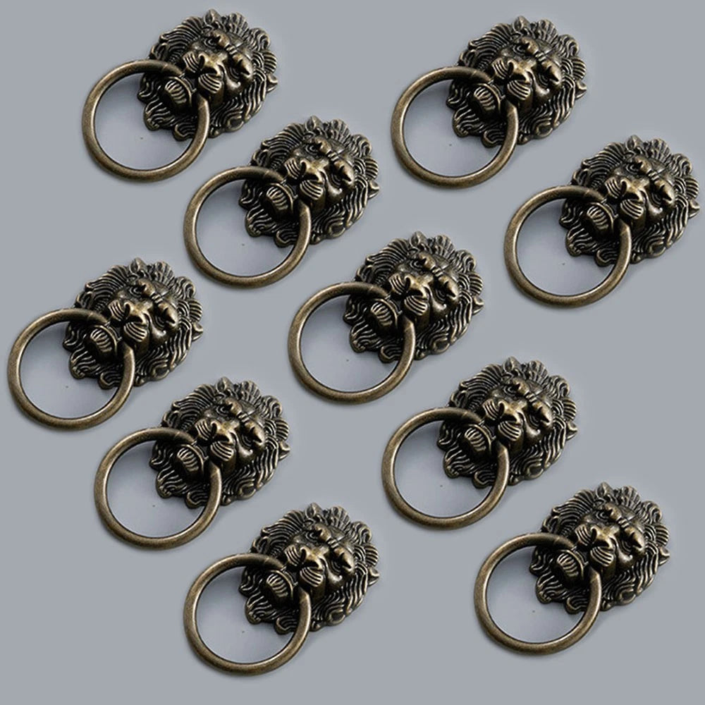10Pcs Vintage Lion Head Pull Handle Ring Knob for Cabinet Drawer Furniture