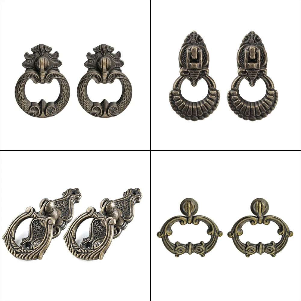 Set of 10 Vintage Drop Ring Handle Drawer Door Pull Knobs