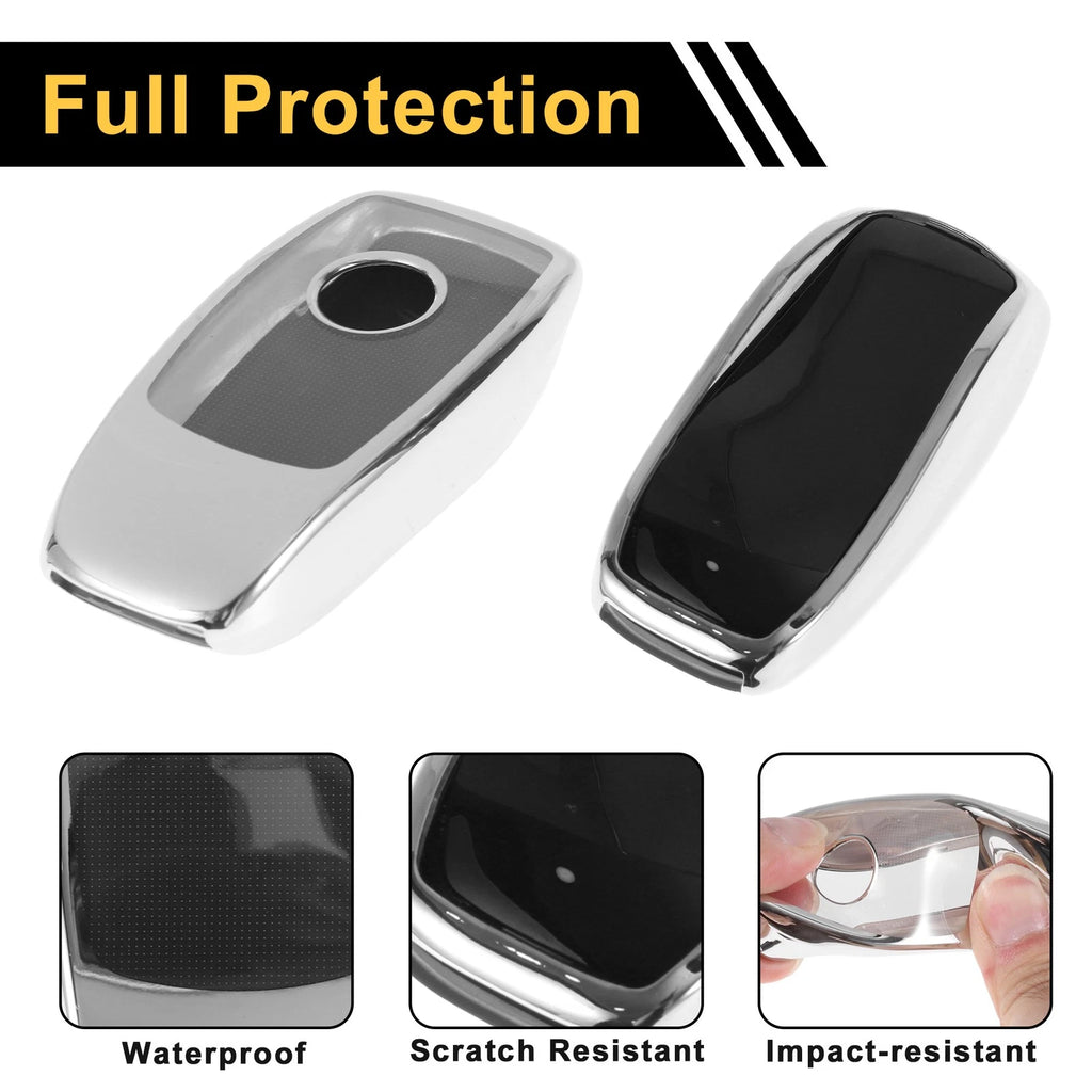 TPU Car Key Case for Mercedes Benz E Class (2017) - Silver Tone, 3 Buttons