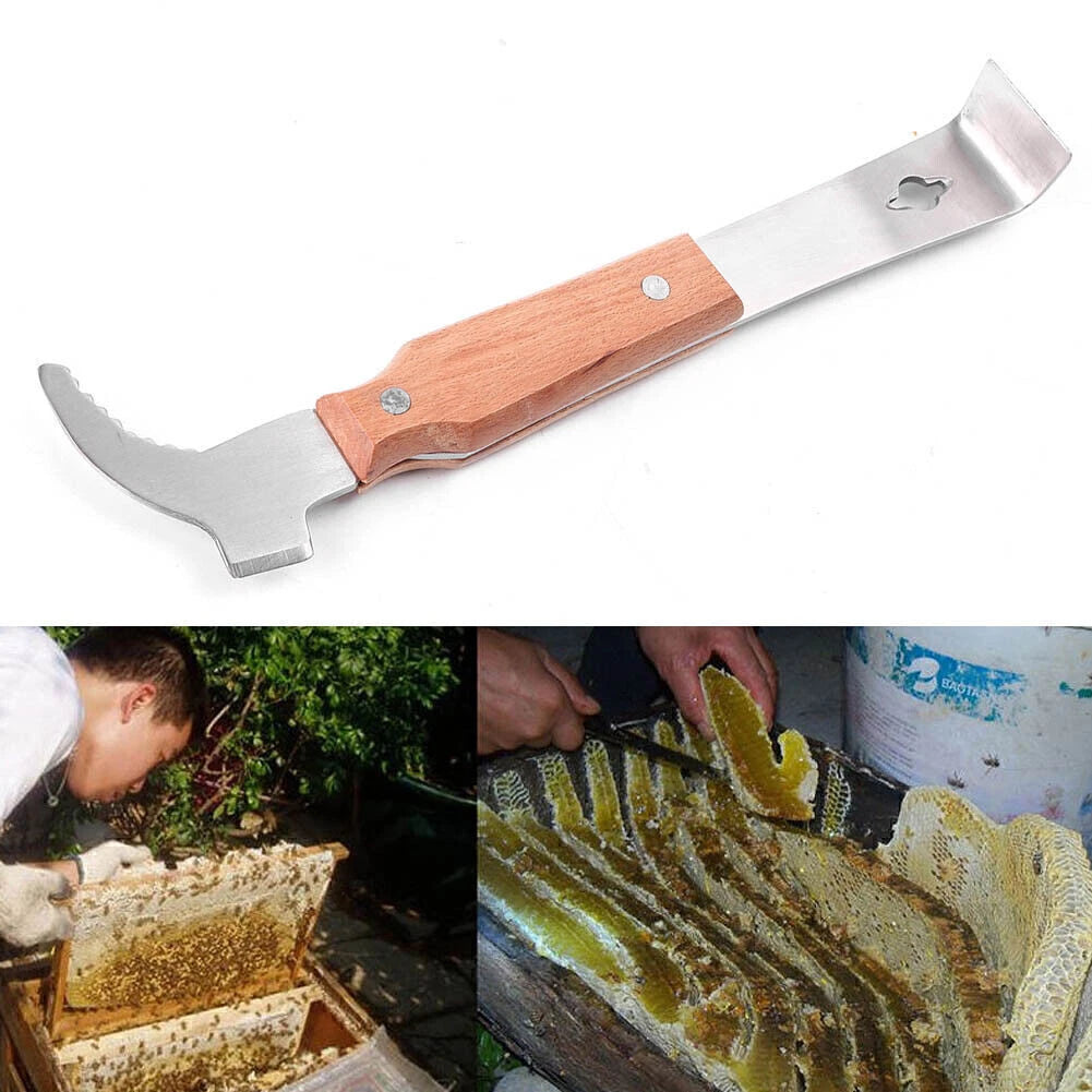 Bee Hive Scraper Tool with Wooden Handle and Stainless Steel Blade