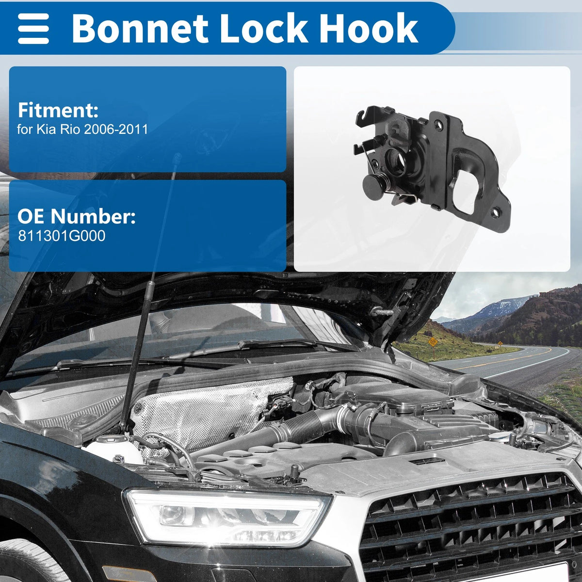 Hood Latch Assembly for Kia Rio (2006–2011) No. 811301G000