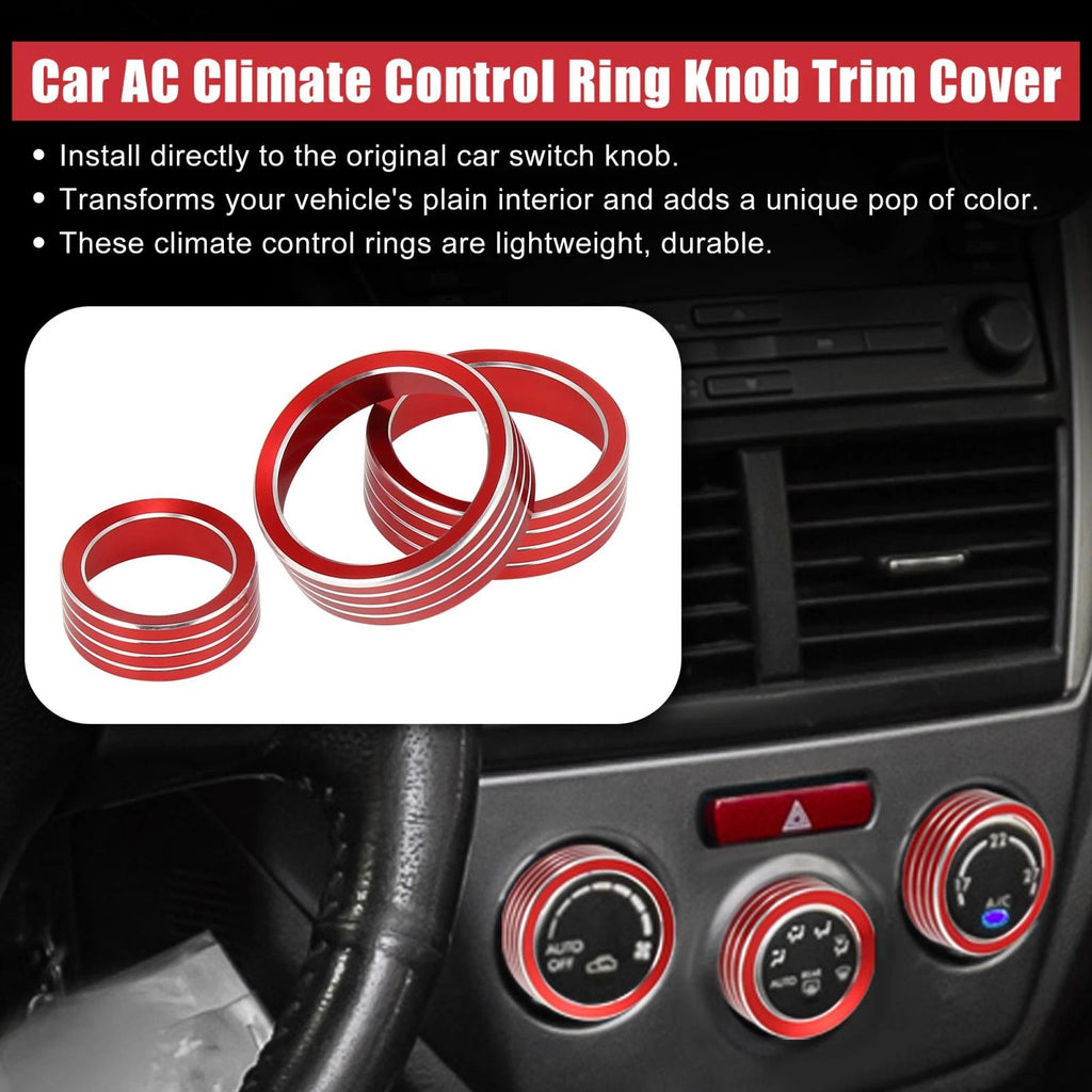 3pcs Red AC Climate Control Knob Ring Trim Cover for Subaru Forester (2019–2021)