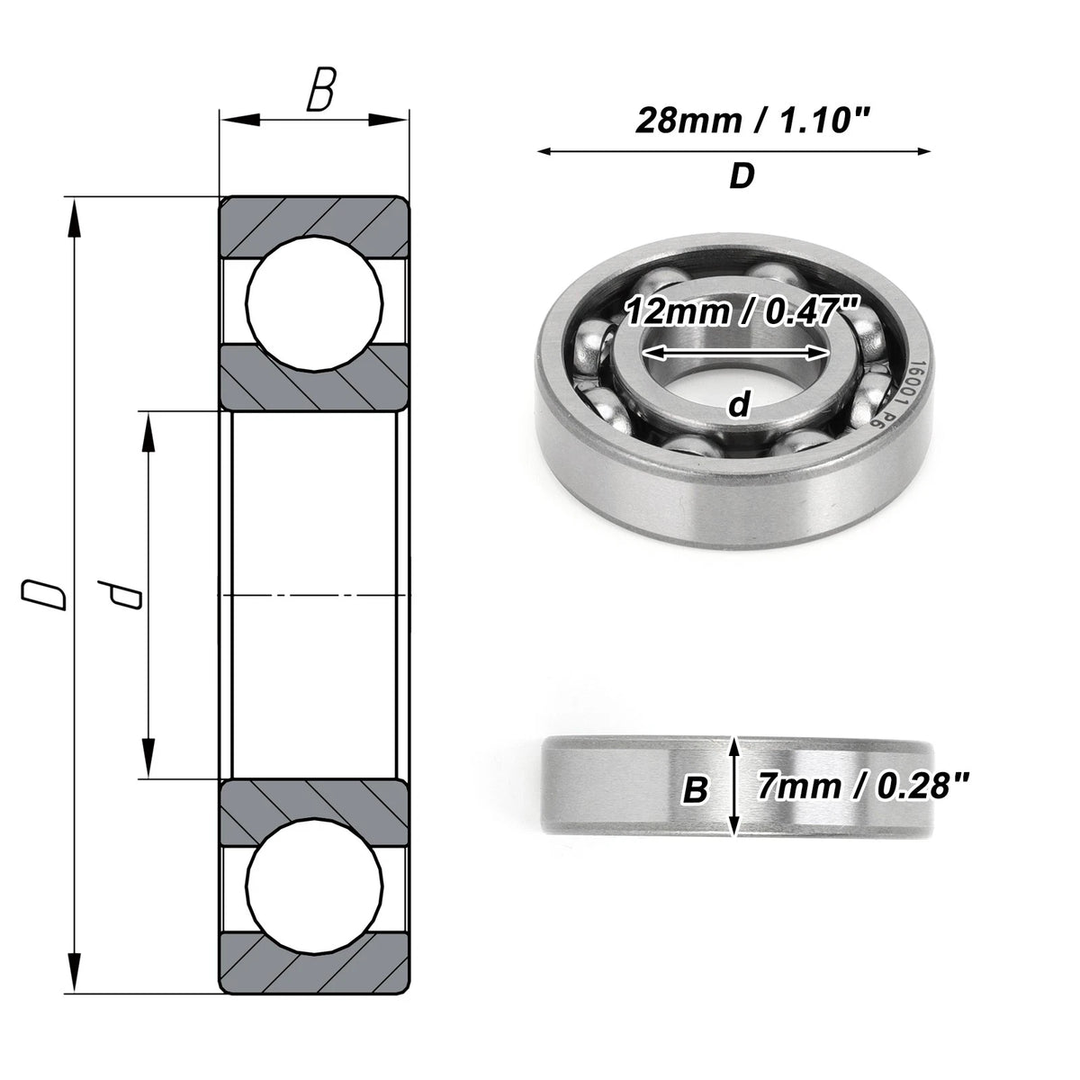 Deep Groove Ball Bearing 12x28x7mm for Scooter Skateboard (2010–2023)