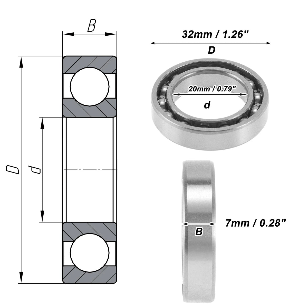 Deep Groove Ball Bearing 20x32x7mm for Scooter Skateboard