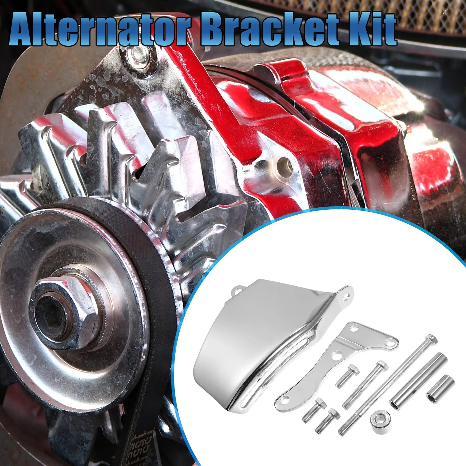 Water Pump Alternator Bracket Kit for Chevy SBC 305 (Silver Tone) (1968–1970)