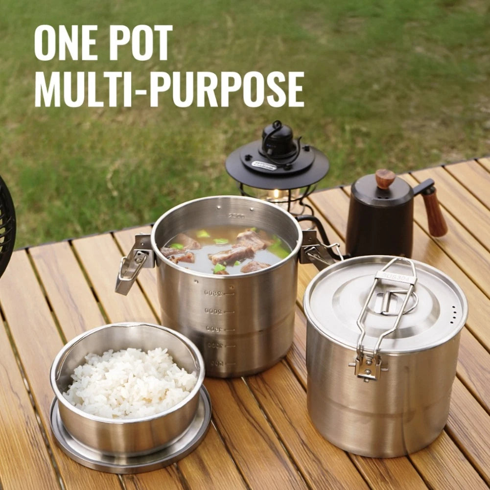 Stainless Steel 3L Cookware Pot for Camping (Lightweight, Portable, 304 Grade)