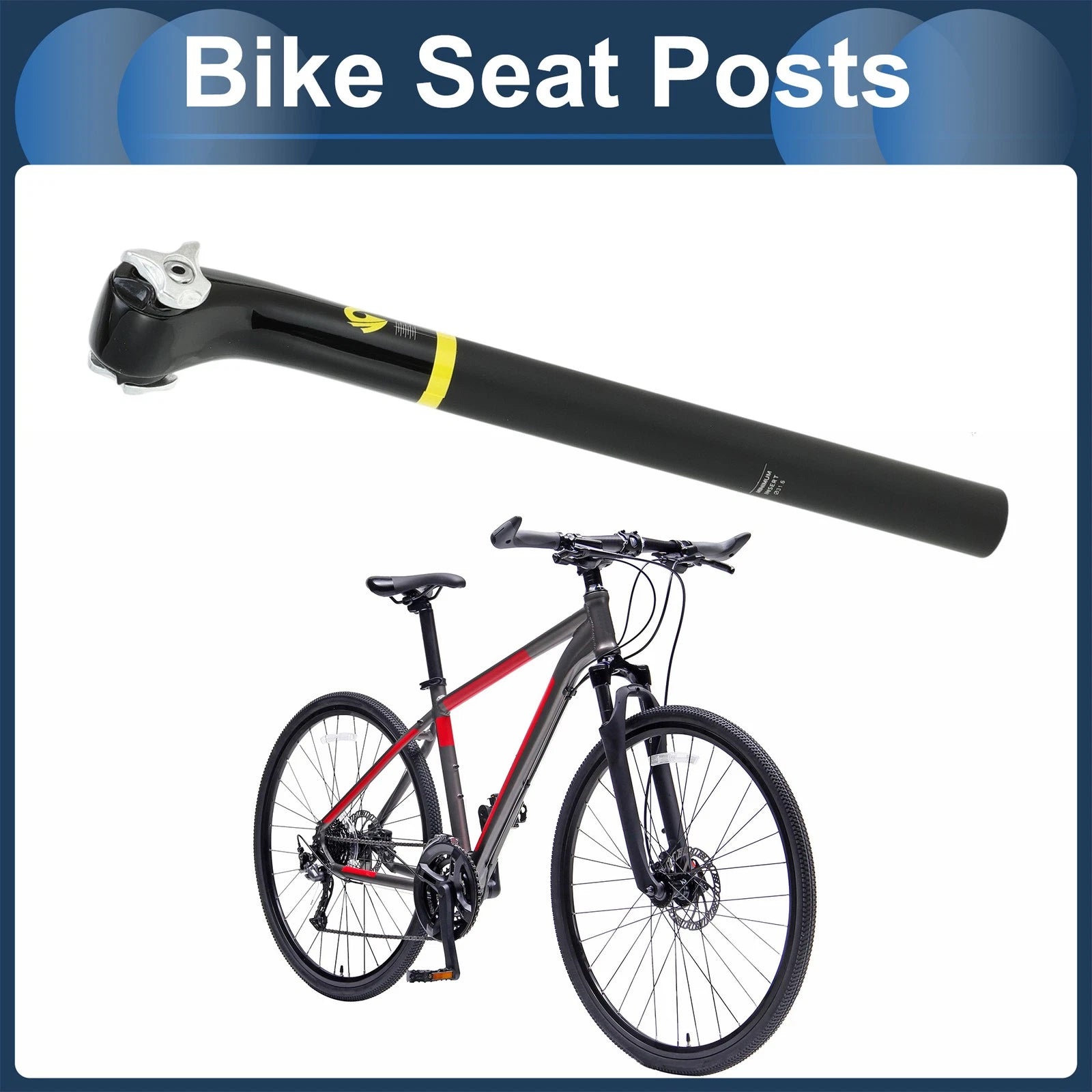 Bike Seat Post 31.6x400mm 20 Degree Offset Gloss Black for Yellow Frame