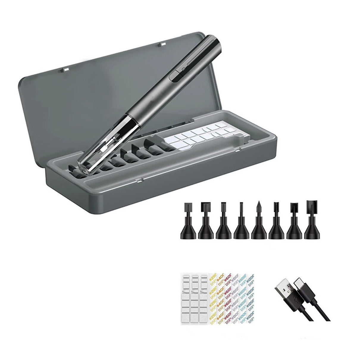 Reciprocating Sander Pen with 8 Bits & 7 Silicone Sandpapers