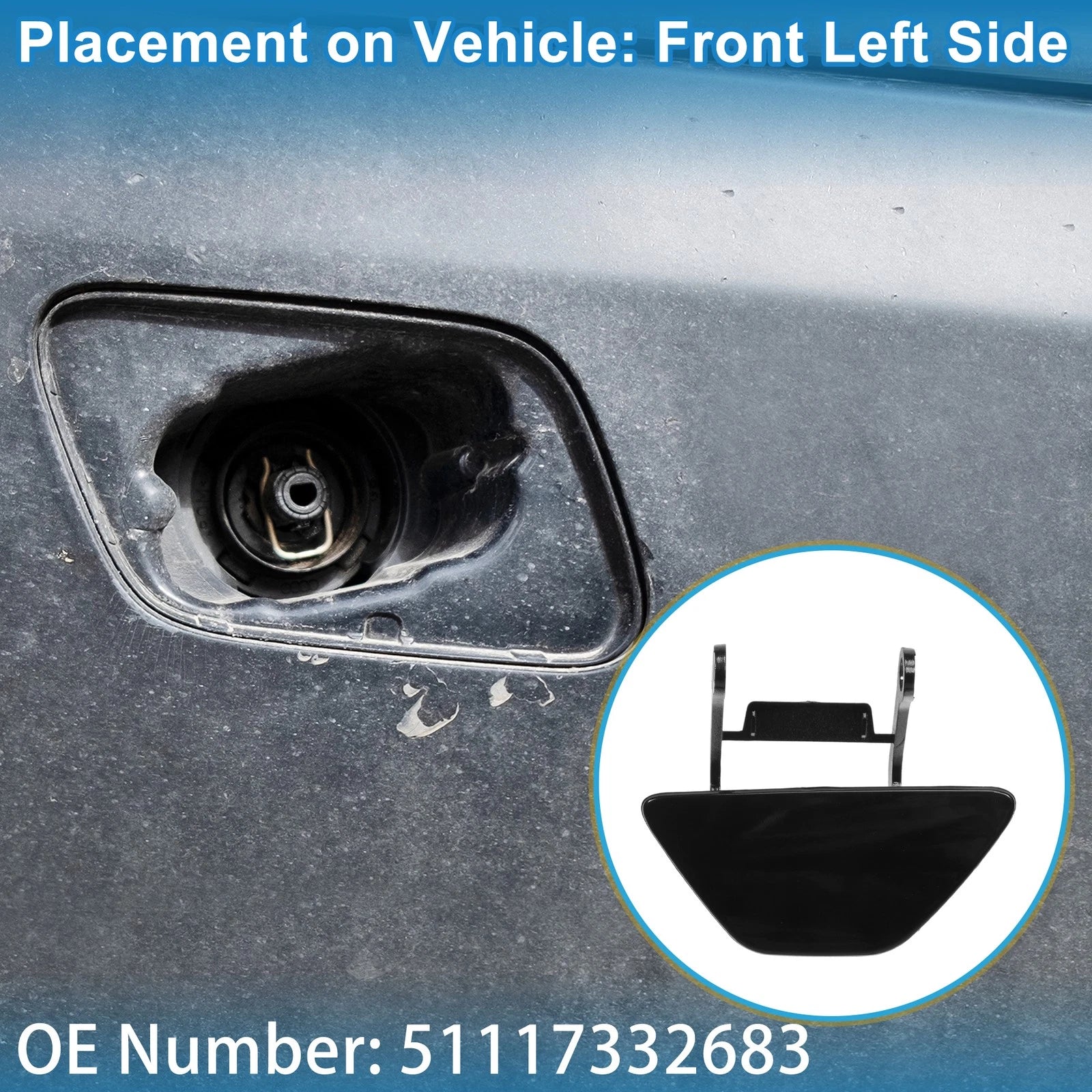 Front Left Washer Nozzle Cover Cap Replacement for BMW 528i (2014–2016)