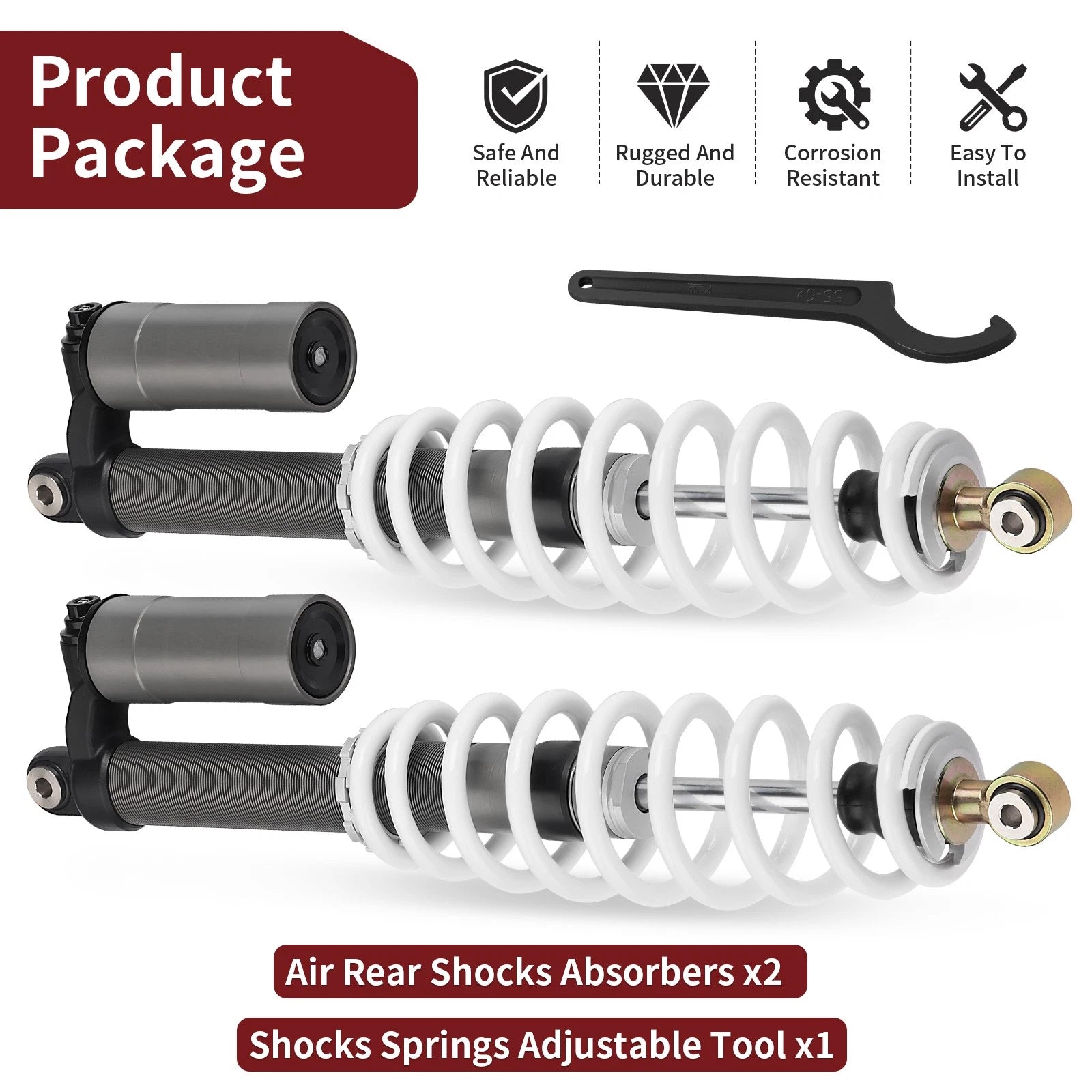 2 Rear Air Shock Absorbers for Polaris RZR S 800 EFI (2009–2012)