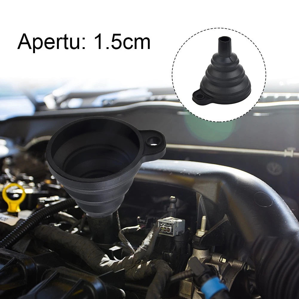 Car Funnel for Universal Use (Collapsible, Silicone, Black)