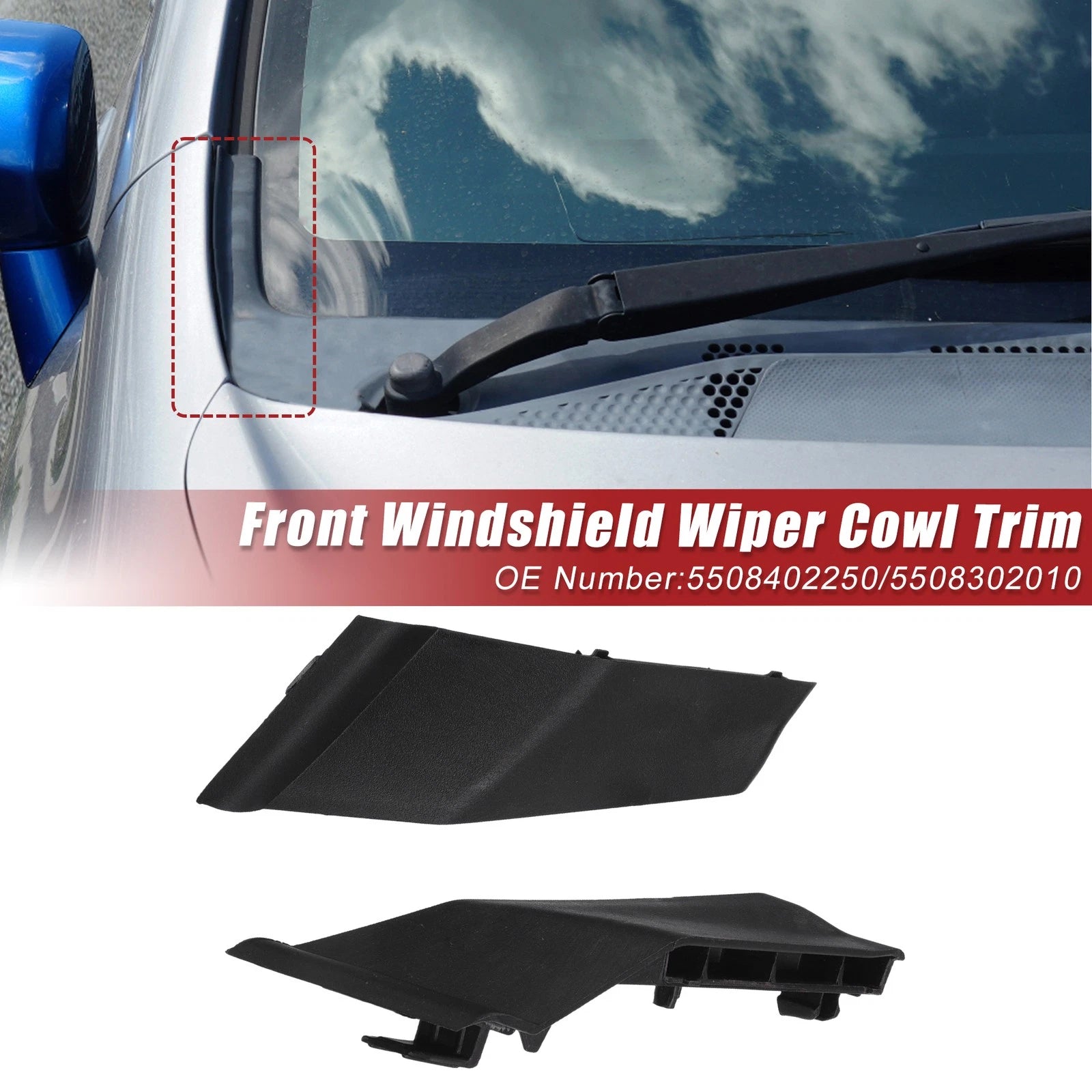 Windshield Wiper Cowl Cover Extension Trim Pair Front for Toyota Corolla (2014–2019)