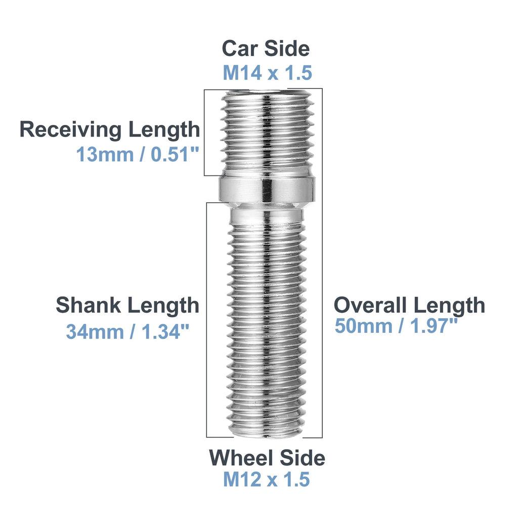 Wheel Studs Replacement 50mm M14x1.5 to M12x1.5 for Audi (2005–2015)