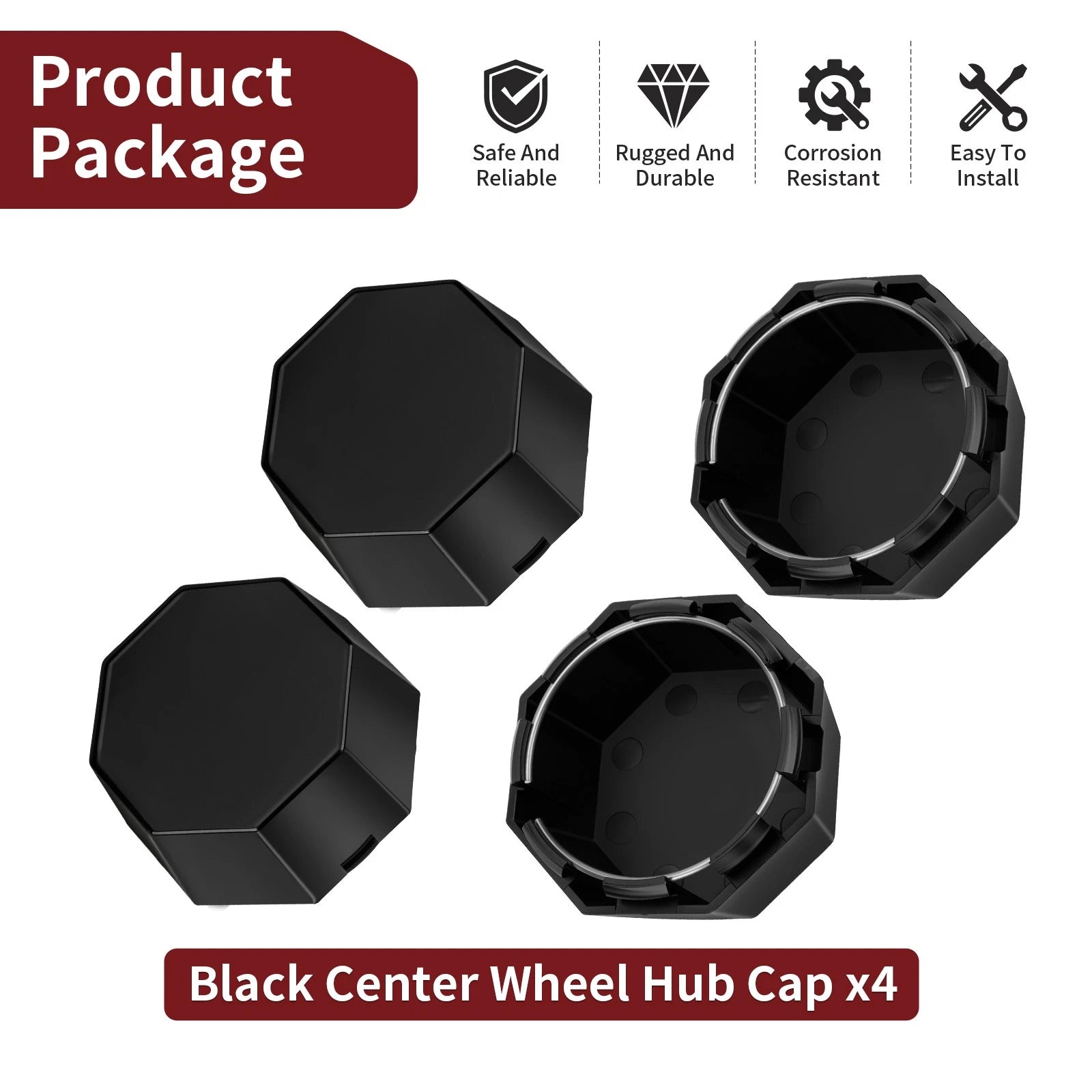 Set of 4 Black Center Wheel Hub Caps for Polaris Sportsman 570 X2 (2020–2023)