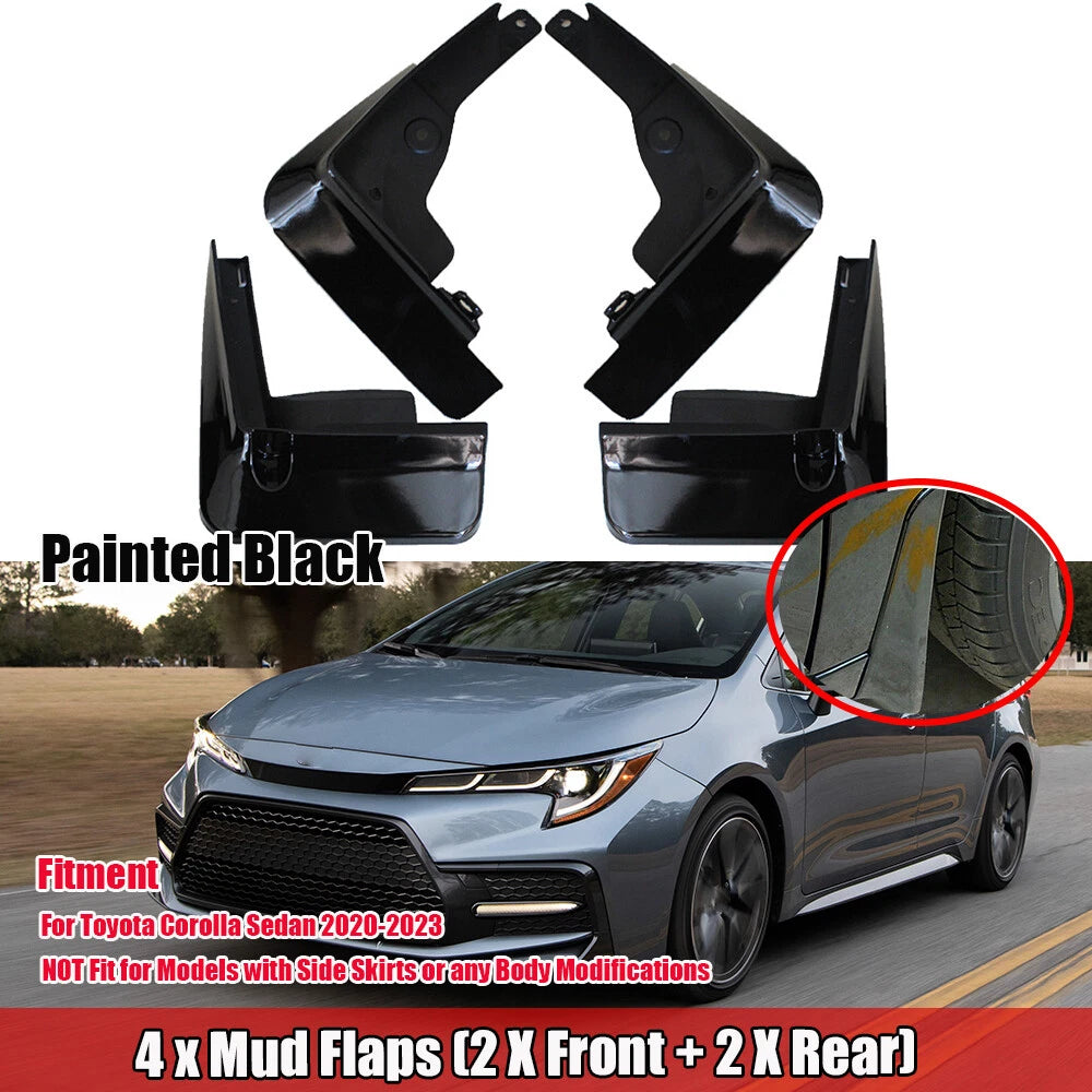 Set of 4 Painted Black Mud Flaps for Toyota Corolla Sedan (2020–2023)