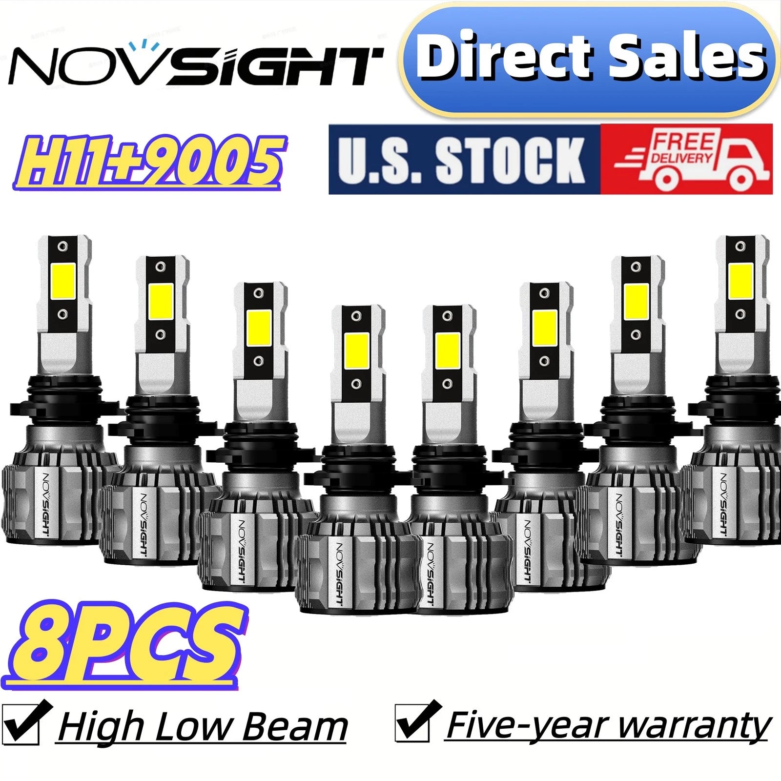8X 9005 + H11 LED Headlight Combo for High/Low Beam (Fits )