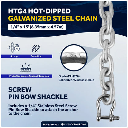 Windlass Anchor Kit for Various Boats (13 lb Anchor, 1/2"x150' Rope, 1/4"x15' Chain)