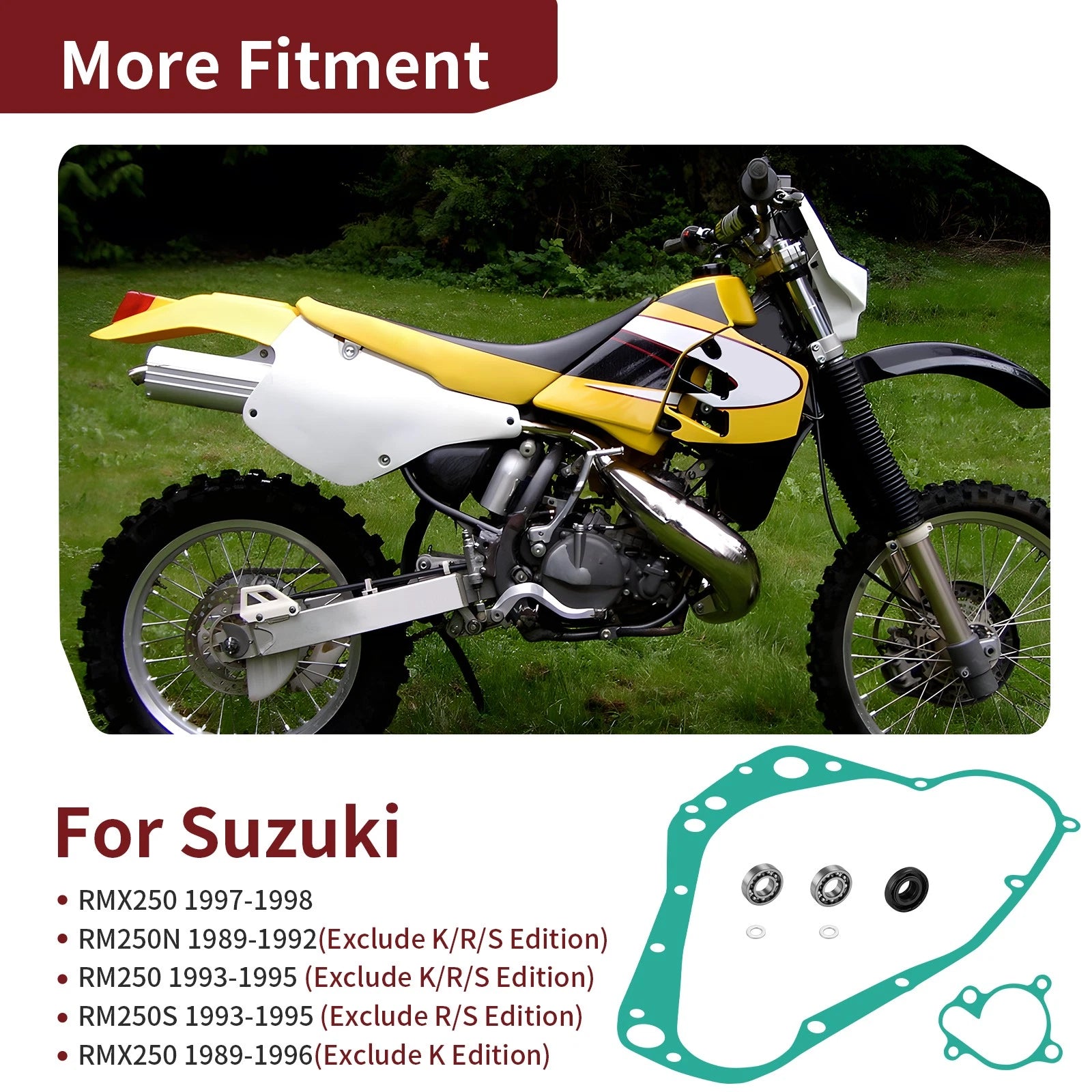 Water Pump Rebuild Clutch Cover Gasket Kit for Suzuki RM250 (1989–1995) 11482-28C01